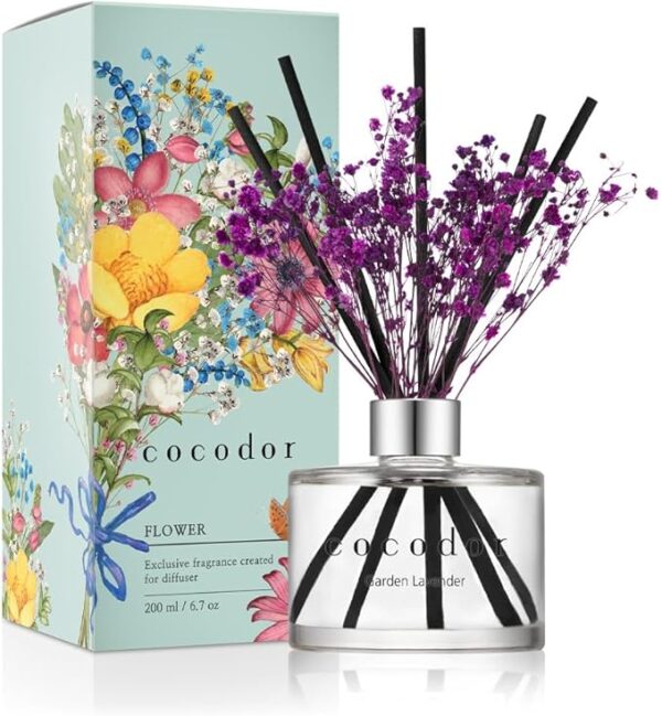 Flower Reed Diffuser Set / 6.7oz / Garden Lavender/Scent Diffuser with Sticks